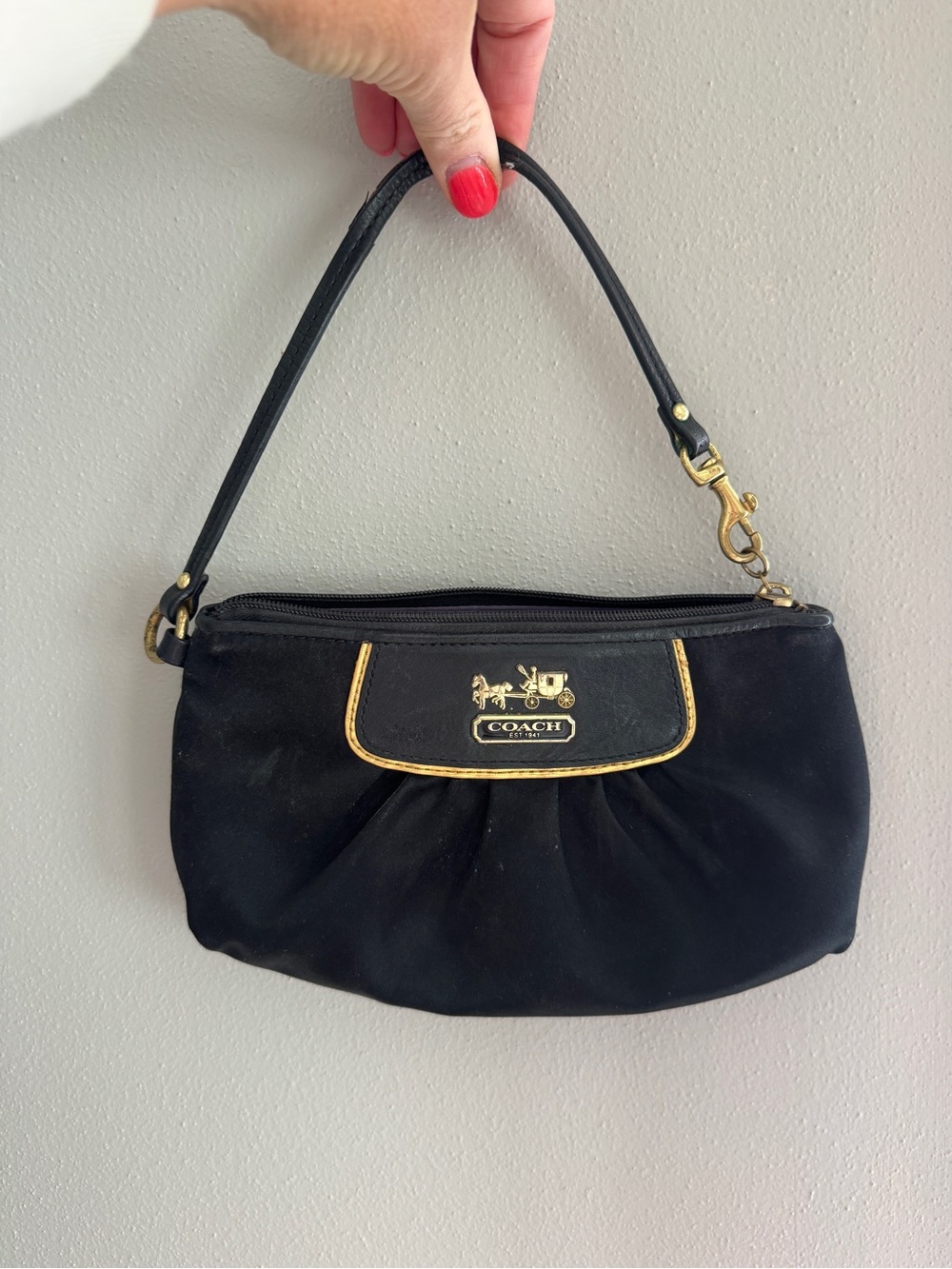 Coach Black  Wristlet with Gold Trim